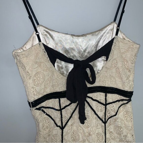 Free People Lace Coquette Mini Dress Size 12 US Ivory Black Sequin  Ruffle Retro - Picture 7 of 16